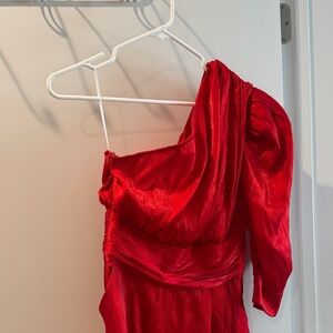 Elegant Red One-Shoulder Mistletoe Jumpsuit